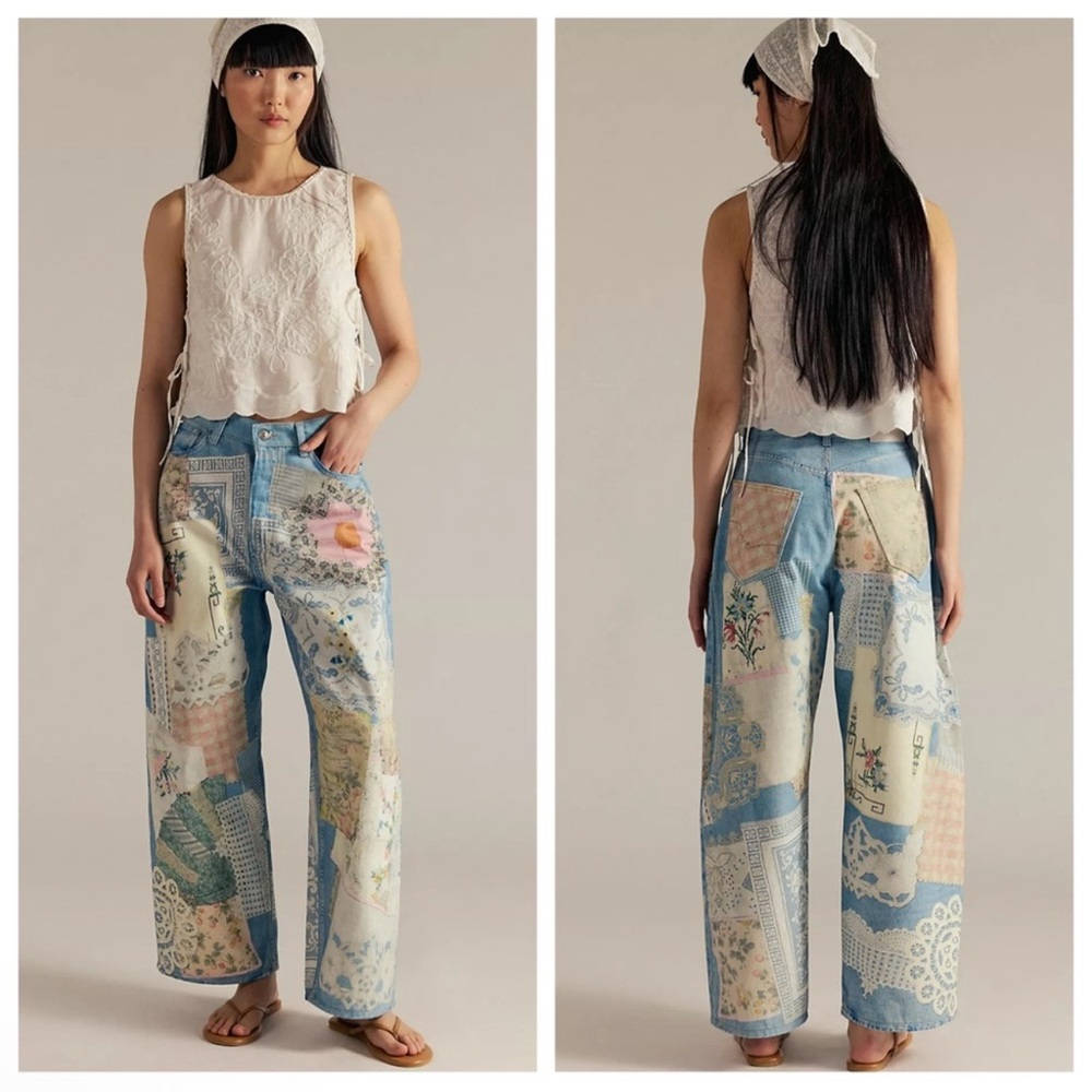Free People We The Free Illusions Printed Relaxed Jeans in Sky Combo